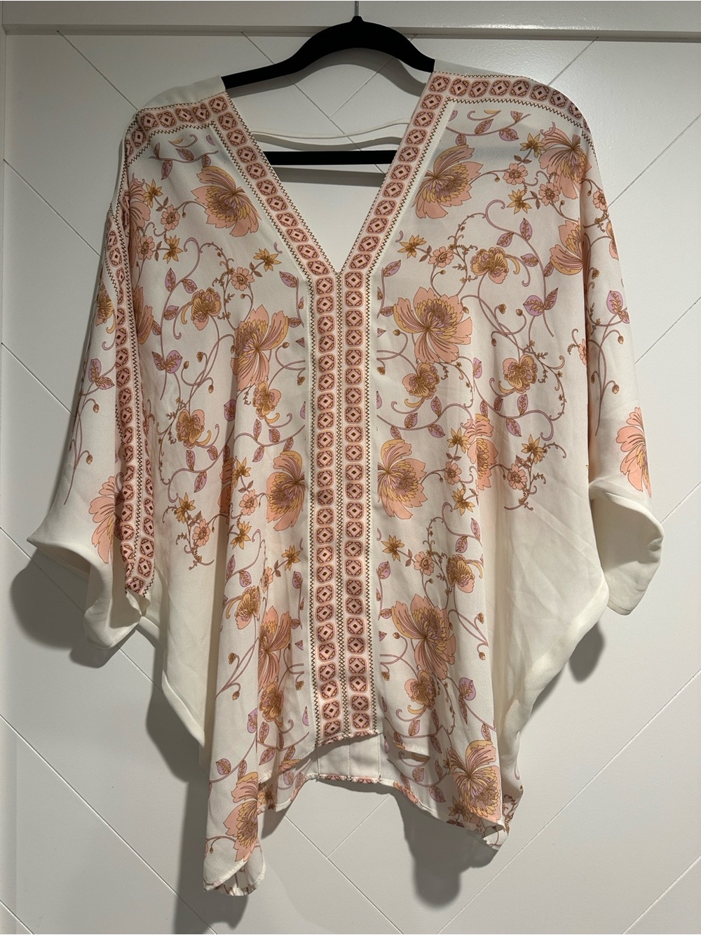 Rose & Olive Cream Tunic with Peach Floral Print
